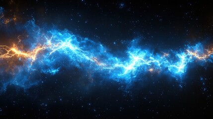 Poster - Striking Blue Lightning Bolt in Cosmic Space Representing Power and Energy in a Stellar Background with Stars and Galaxies