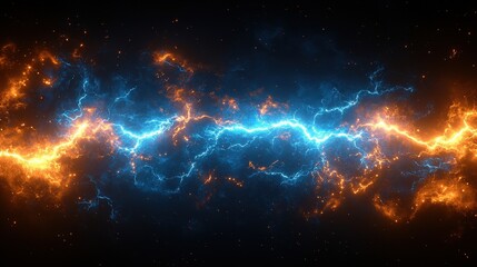 Aufkleber - Stunning Blue and Orange Lightning Bolt Illustration Representing Energy and Power with Electric Dynamics on a Dark Background