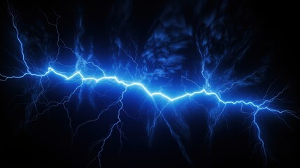 Aufkleber - Blue lightning bolt in dark sky with electric energy illuminating the atmosphere, representing power and intensity, revealing dramatic natural phenomenon
