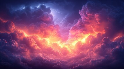 Aufkleber - Dramatic Stormy Sky with Dark Clouds and Lightning Illuminating the Horizon in Vivid Colors of Purple and Orange at Dusk