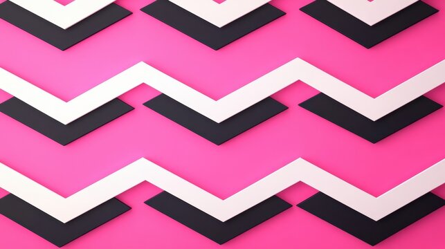Bright pink background with bold black and white zigzag patterns for a fun and dynamic design