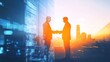 © kiki__ - Silhouettes of Two Businessmen Shaking Hands Against a City Skyline