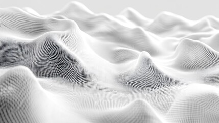 Poster - Abstract white 3D mesh surface with wave like motion for modern background design