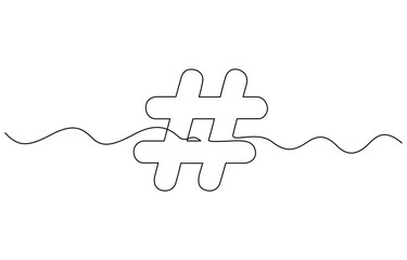 Aufkleber - Continuous one line drawing of a number sign. Single line hashtag symbol icon, Hashtag symbol. One line continuous Hashtag, Line art outline.