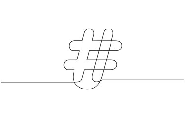 Aufkleber - Continuous one line drawing of a number sign. Single line hashtag symbol icon, Hashtag symbol. One line continuous Hashtag, Line art outline.