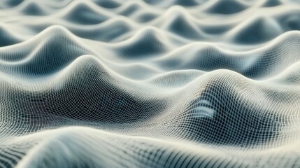 Poster - Abstract 3D mesh grid waves in a pale blue hue, textured and undulating smoothly