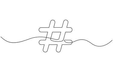 Aufkleber - Continuous one line drawing of a number sign. Single line hashtag symbol icon, Hashtag symbol. One line continuous Hashtag, Line art outline.