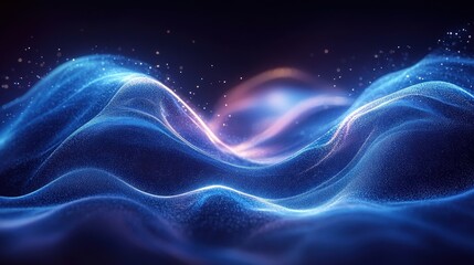 Poster - Abstract Blue Wave Motion with Smooth Curves and Shimmering Light in a Soft White Background for Creative and Artistic Use