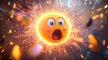 Poster - Shocked emoji face surrounded by explosive fire sparks and blurry background