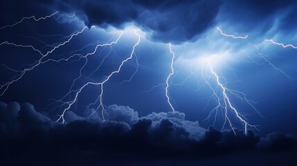 Aufkleber - Dramatic Night Sky with Multiple Strikes of Lightning Illuminating Dark Clouds Amidst a Stormy Atmosphere