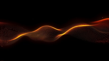 Fototapete - 3D Vector Design of a Flowing Wave of Moving Dots on a Black Background