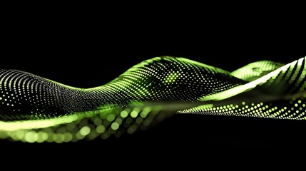 Fototapete - 3D vector design of a flowing wave of moving dots on a dark background