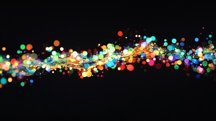 Fototapete - A 3D vector design of a wave of moving dots glowing in vibrant colors against a black background