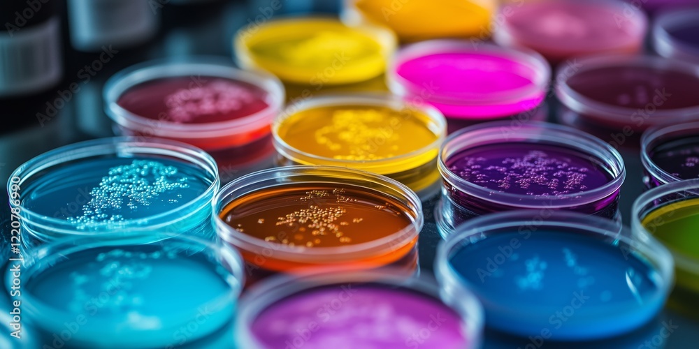 Petri dishes filled with bacterial cultures display a spectrum of ...