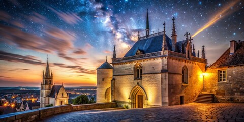 Wall Mural - Long Exposure: Chapelle Saint Hubert, Amboise, Loire Valley, France, Night Photography, Mystical Atmosphere