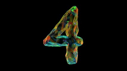 Poster - Colorful Glowing Number 4 Animation Isolated On Black Background