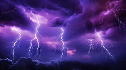 Aufkleber - Dramatic Scene of Forked Lightning Bolts Illuminating the Dark Clouds in a Stormy Sky Overhead with Striking Streaks of Electricity and Intense Shadows