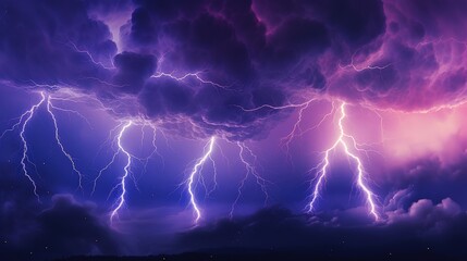 Poster - Dramatic Forked Lightning Bolts Streaking Across a Colorful Stormy Sky with Dark Clouds and Electric Energy Displaying Nature's Raw Power