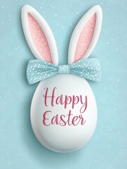 Wall Mural - Easter egg with bunny ears and a bow next to the text 