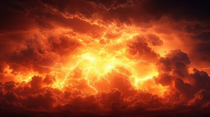 Aufkleber - Dramatic Orange Lightning Over a Dark Sky with Tumultuous Clouds Reflecting Intense Natural Energy and Awe-Inspiring Beauty of Stormy Weather