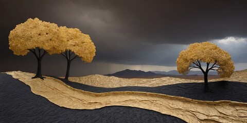 Poster - A landscape with two trees and a path