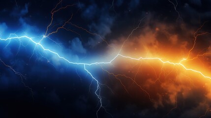 Aufkleber - Dynamic Blue and Orange Lightning Background with Electric Energy, Vivid Contrast of Colors, Dramatic Sky Elements, Abstract Nature Effect