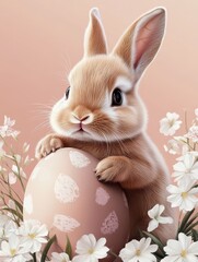 Wall Mural - Cute baby rabbit as easter bunny sitting in easter egg as easter background wallpaper design (Generative AI)