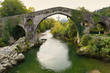 Cangas de Onís. Asturias, Spain. Medieval bridge over the Sella River. This bridge is one of the great symbols of Asturias