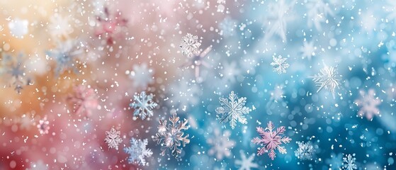 Aufkleber - A detailed view of joyful confetti snowflakes falling from the sky in watercolor including subtle lines suitable for background use, Generative AI.