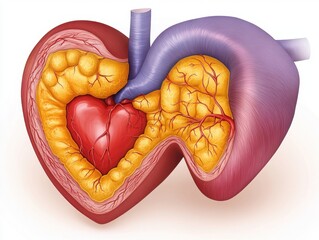 Wall Mural - Detailed Medical Illustration Stages of Coronary Artery Blockage Leading to Heart Attack Educational Anatomy Charts Showing Progression of Plaque Buildup, Reduced Blood Flow, and Myocardial