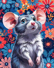 Cute Mouse in Flowers