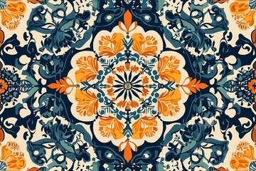 Wall Mural - A Moroccan-inspired tile pattern with intricate detailing and bold colors 