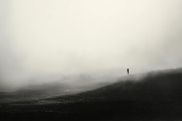Poster - A monochromatic desert scene with a tiny figure in the distance