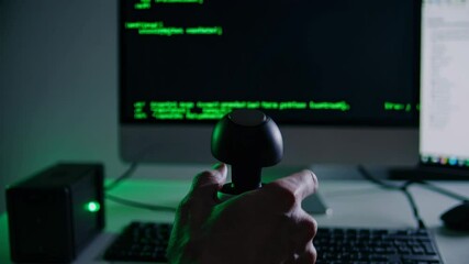 Poster - engaging activities with a joystick and computer programming at night in a tech environment