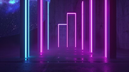 Neon Lights in a Futuristic Corridor