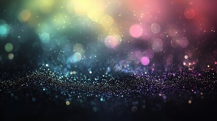 Poster - Colorful bokeh lights on dark background with glittering particles