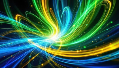 Poster - Vibrant swirling lights in dynamic blue and green abstract pattern