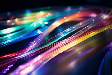 Poster - fiber optic cables transmit data with vibrant colors in a dark environment