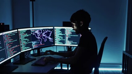 Aufkleber - Data analysis and coding session in a dark office environment showcasing programming skills and global insights