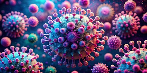 Aufkleber - Microscopic Virus: Pink & Blue Intricate Structure, Biomedical Science