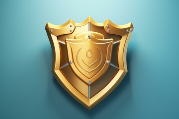 Poster - Golden shield represents protection, security, and defense, providing a strong visual metaphor for safety and resilience