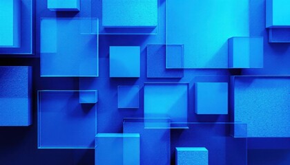 Poster - Abstract blue geometric pattern with overlapping glass squares and shadows