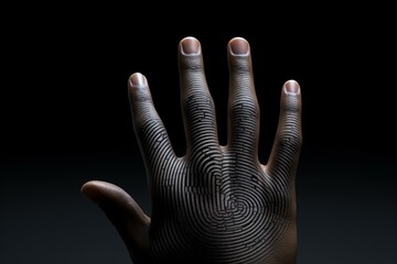 Poster - Fingerprint cracking on a hand revealing identity on a dark background