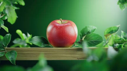 Wall Mural - Red Apple on Wooden Shelf