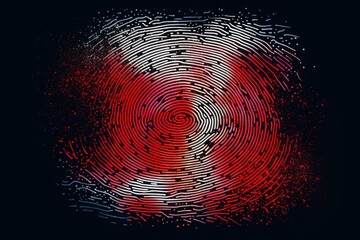Poster - Fingerprint glowing red and white, disintegrating and losing particles on a dark background, representing cybersecurity, identity, and biometric data