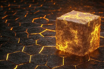 Poster - Glowing Quantum Tech Concept Visualizing Data in 3D with Floating Elements