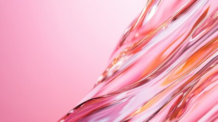 Poster - An abstract image showcasing flowing liquid forms in pink and orange hues, capturing a sense of movement and vibrant energy through soft curvatures and reflections.