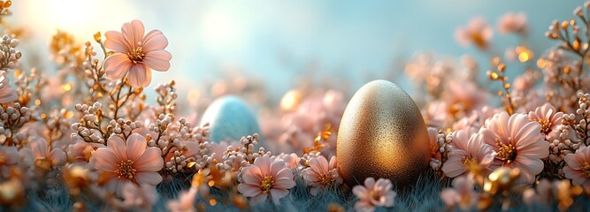 Wall Mural - appy Easter decoration golden colour eggs .