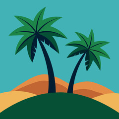 Wall Mural - Two palm trees on either side and a hill in the middle