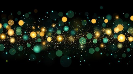Poster - Abstract gold and green bokeh light pattern on black background